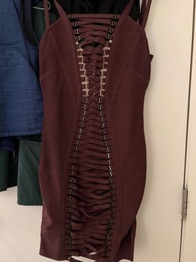Wow Couture Gold Label Bandage Bodycon Laceup Dress Herve Leger Style Size L